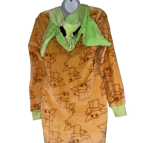 Disney Lucas Film Baby Yoda Pajamas Womens S 4 6 Fleece Costume One Piece PJs - Picture 7 of 10